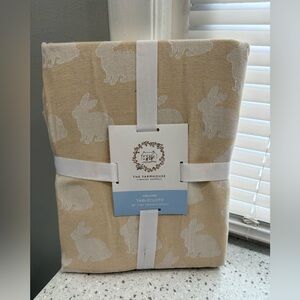 Farmhouse Beige Tablecloth with White Bunny Design
